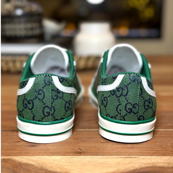 GUCCI NEW Women's US Size 10 Tennis 1977 GG Logo Green Canvas Low-Top Sneakers - Picture 9 of 12